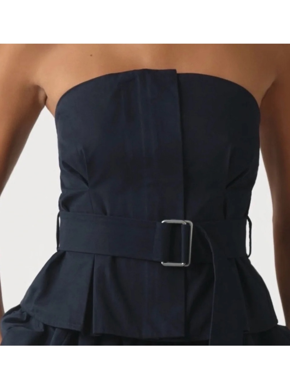 Anthropologie Navy Blue Cotton Full Front Zip Belted Tube Top